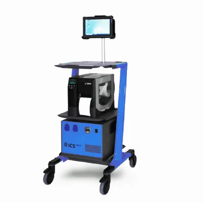 ICS-MS Lite mobile Arbeitsstation mit Tablet und Etikettendrucker